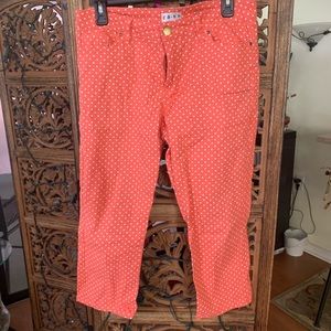 Salmon Pink & White Polka Dot Skinny Jeans